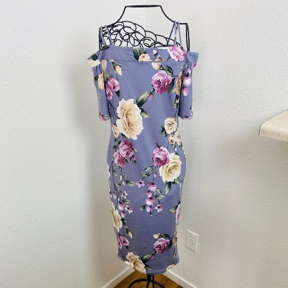 HAUTE MONDE Cold Shoulder Floral Bodycon Dress M - Picture 1 of 13
